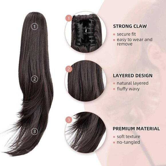 Black Hair Extension Ponytail Claw Wig Synthetic Wavy Straight 22\